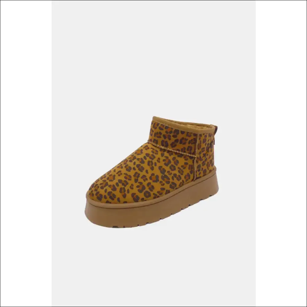 WILD DIVA Leopard Suede Round Toe Platform Booties