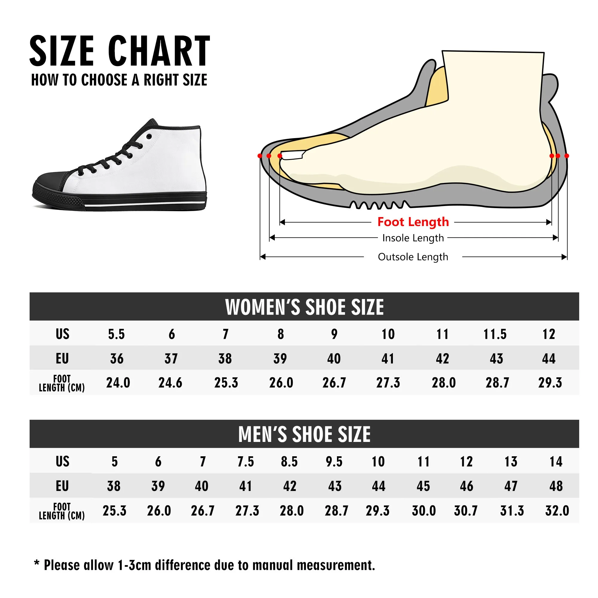 Womens Black and White High Top Canvas Shoes