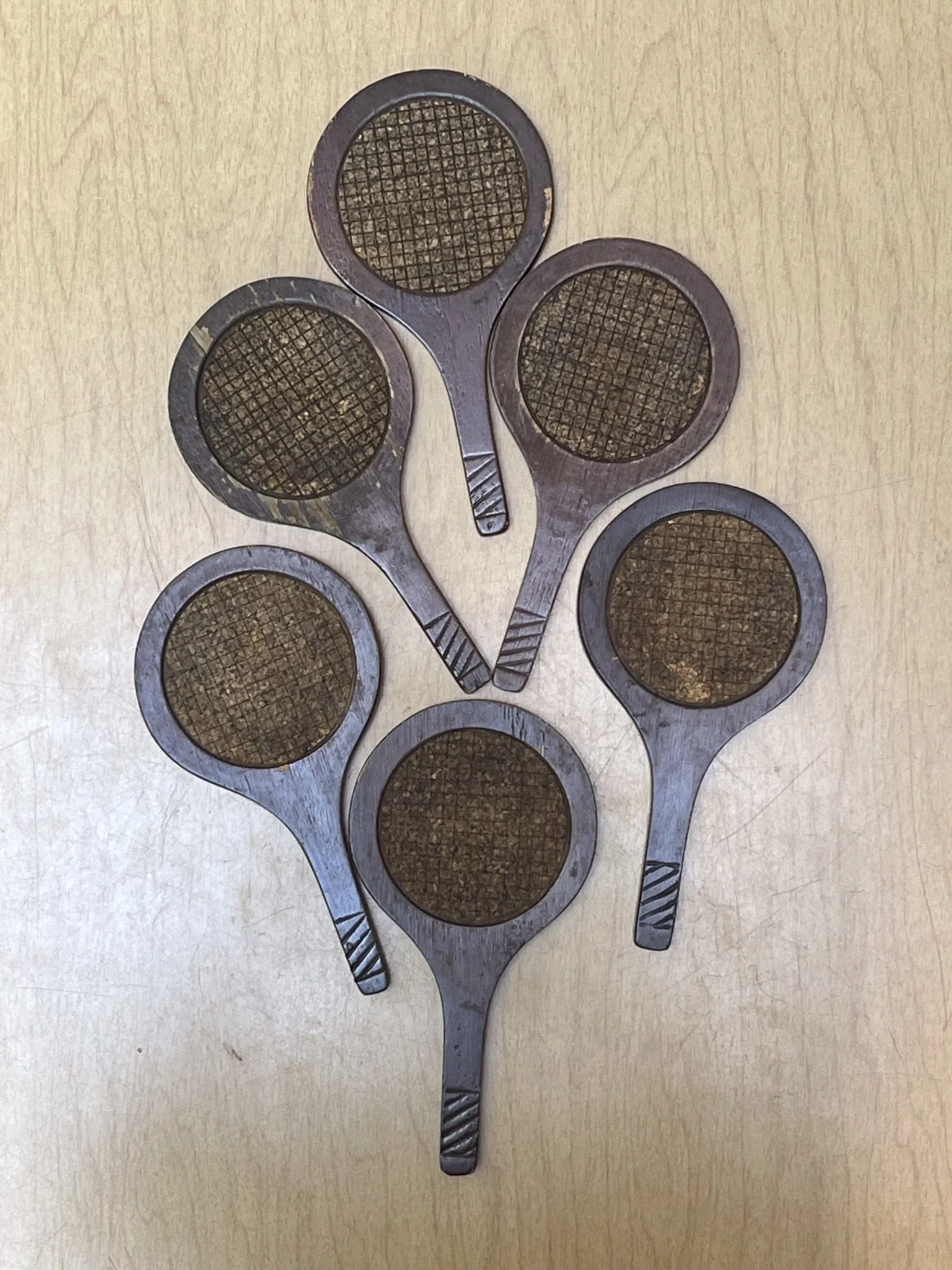 Wooden Tennis Racquet Coasters, Set of Six