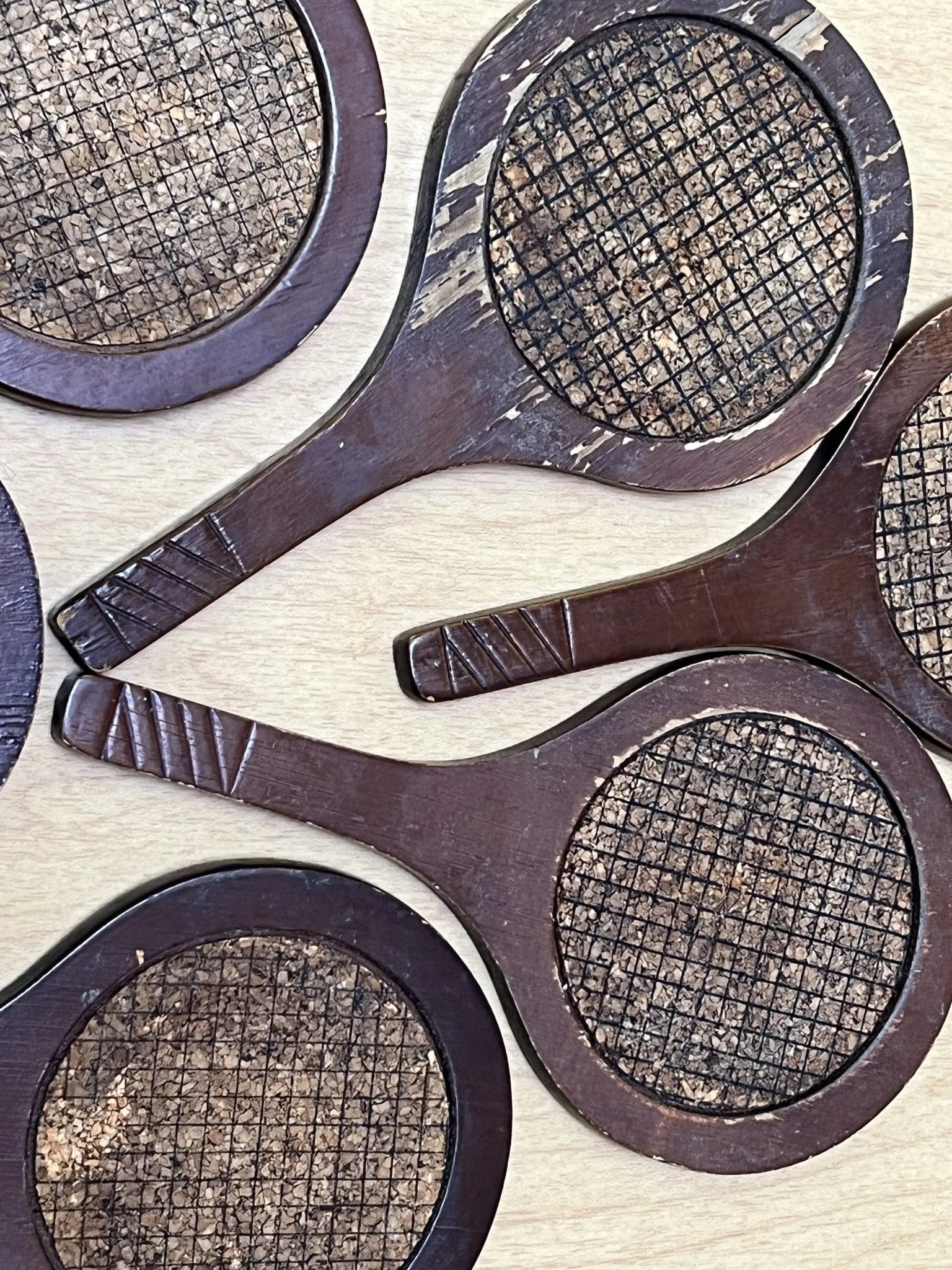 Wooden Tennis Racquet Coasters, Set of Six